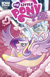 Size: 664x1020 | Tagged: safe, idw, official comic, princess cadance, shining armor, alicorn, pony, unicorn, g4, official, comic, cover, epic wife tossing, fastball special, female, horn, male, mare, stallion