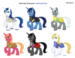 Size: 3313x2578 | Tagged: safe, artist:aeroytechyon-x, artist:pika-robo, big macintosh, king sombra, night light, prince blueblood, shining armor, earth pony, pony, g4, alternate clothes, male, palette swap, recolor, royal guard, simple background, stallion, transparent background, vector