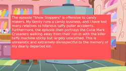 Size: 500x281 | Tagged: safe, edit, edited screencap, screencap, offensive ponies, g4, the show stoppers, meta, text