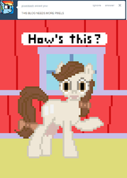 Size: 500x698 | Tagged: safe, artist:scribblez, oc, oc only, oc:creamy white, cow, cow pony, pony, bow, creamy and friends, female, pixel art, solo, tumblr, udder