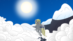 Size: 9000x5063 | Tagged: safe, artist:joey darkmeat, artist:mamandil, derpy hooves, pegasus, pony, g4, absurd resolution, belly button, cloud, cloudy, female, mare, moon, solo