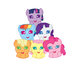 Size: 1080x900 | Tagged: safe, artist:doctorxfizzle, applejack, fluttershy, pinkie pie, rainbow dash, rarity, twilight sparkle, earth pony, pegasus, pony, unicorn, g4, baby, cute, dashabetes, diapinkes, female, jackabetes, looking at you, mane six, peekaboo pony pals, raribetes, shyabetes, twiabetes