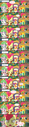 Size: 1280x5499 | Tagged: safe, apple bloom, babs seed, scootaloo, sweetie belle, ask the crusaders, g4, ask, blushing, clothes, cutie mark crusaders, hat, present, scarf, tumblr