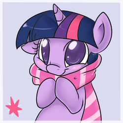 Size: 500x500 | Tagged: safe, artist:lustrous-dreams, twilight sparkle, pony, unicorn, ask filly twilight, g4, blushing, clothes, cute, daaaaaaaaaaaw, female, filly, filly twilight sparkle, happy, one ear down, scarf, smiling, solo, striped scarf, twiabetes, weapons-grade cute