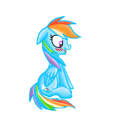 Size: 792x795 | Tagged: safe, artist:wolf-spirit99, rainbow dash, g4, :d, blushing, folded wings, full body, happy, open mouth, open smile, side view, simple background, sitting, smiling, solo, white background, wings