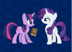 Size: 300x220 | Tagged: safe, rarity, twilight sparkle, pony, unicorn, fighting is magic, g4, abstract background, animated, book, duo, female, mare, scrunchy face, unicorn twilight