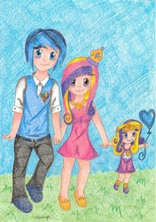 Size: 900x1277 | Tagged: safe, artist:xshelenlyhelenlyyx, princess cadance, princess skyla, shining armor, human, g4, family, humanized