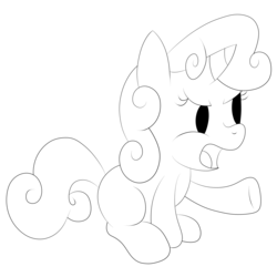 Size: 2975x2975 | Tagged: safe, sweetie belle, pony, unicorn, g4, black and white, female, filly, grayscale, monochrome, simple background, solo, white background