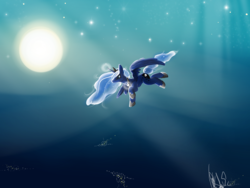 Size: 1600x1200 | Tagged: safe, artist:timelessreference, princess luna, pony, g4, female, flying, glowing, moon, solo