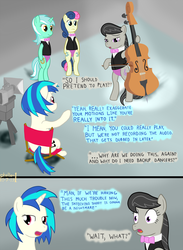 Size: 1680x2289 | Tagged: safe, artist:phallen1, bon bon, dj pon-3, lyra heartstrings, octavia melody, sweetie drops, vinyl scratch, g4, comic