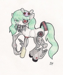 Size: 500x601 | Tagged: safe, earth pony, parasprite, pony, body horror, calcium miku, fanloid, female, hatsune miku, looking at you, mare, ponified, simple background, solo, vocaloid, white background