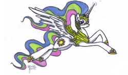 Size: 2177x1276 | Tagged: safe, artist:vegemiteguzzler, princess celestia, pony, g4, armor, female, solo