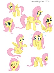 Size: 689x926 | Tagged: safe, artist:brenda hickey, fluttershy, pegasus, pony, g4, eyelid pull, eyes closed, female, mare, open mouth, raised hoof, signature, simple background, solo, white background