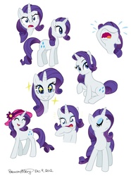Size: 681x914 | Tagged: safe, artist:brenda hickey, rarity, pony, unicorn, g4, eyes closed, female, hat, horn, mare, open mouth, simple background, sitting, solo, white background