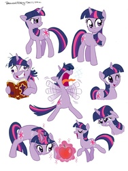 Size: 695x926 | Tagged: safe, artist:brenda hickey, twilight sparkle, pony, unicorn, g4, apple, book, crying, eyes closed, flailing, floppy ears, gritted teeth, magic, open mouth, screaming, tongue out, twilight snapple, twilight sparkle is not amused, twilighting, unamused, unicorn twilight, walking, wink