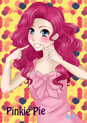 Size: 2480x3507 | Tagged: safe, artist:salamini, pinkie pie, human, g4, balloon, cloud, female, humanized, smiling, solo