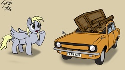 Size: 1920x1080 | Tagged: safe, artist:captain-70s, derpy hooves, pegasus, pony, g4, female, mare, morris marina, musical instrument, piano, solo, top gear