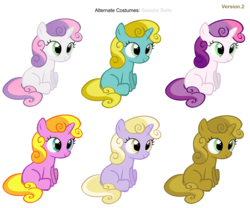 Size: 3600x3000 | Tagged: safe, artist:pika-robo, artist:stinkehund, dinky hooves, sun glimmer, sunny daze, sweetie belle, sweetie belle (g3), pony, unicorn, g3, g4, alternate clothes, ember's worst nightmare, female, filly, foal, g3 to g4, generation leap, palette swap, recolor, simple background, sweetie gold, transparent background, vector