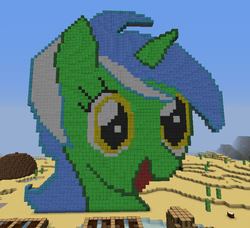 Size: 771x704 | Tagged: safe, artist:roflpony, lyra heartstrings, pony, unicorn, g4, bust, female, game screencap, looking at you, minecraft, minecraft pixel art, open mouth, pixel art, portrait, smiling, solo