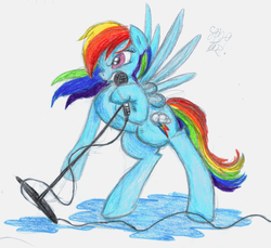 Size: 1600x1463 | Tagged: safe, artist:vegemiteguzzle, rainbow dash, g4, microphone, music, traditional art