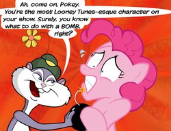 Size: 3288x2517 | Tagged: safe, artist:abigail m., pinkie pie, squirrel, g4, animaniacs, bomb, crossover, slappy squirrel, this will end in explosions, warner brothers