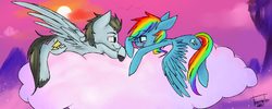 Size: 900x360 | Tagged: safe, artist:tamarindos, rainbow dash, soarin', g4, cloud, cloudy, female, male, ship:soarindash, shipping, straight