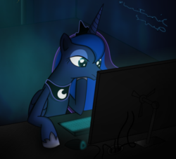 Size: 729x663 | Tagged: safe, artist:photonicsoup, princess luna, pony, g4, computer, female, solo