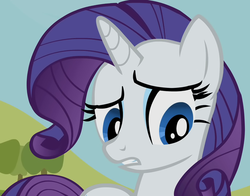 Size: 920x720 | Tagged: safe, screencap, rarity, pony, unicorn, g4, female, frown, hill, mare, open mouth, sky, solo, tree