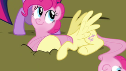 Size: 500x281 | Tagged: safe, artist:capnpea, edit, edited screencap, screencap, fluttershy, pinkie pie, twilight sparkle, pegasus, pony, dragonshy, g4, my little pony: friendship is magic, female, fimbriae, mare, wat