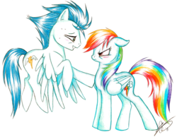 Size: 900x699 | Tagged: safe, artist:cloudseviin, rainbow dash, soarin', pegasus, pony, g4, female, male, mare, ship:soarindash, shipping, simple background, stallion, transparent background