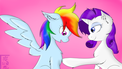 Size: 3000x1699 | Tagged: safe, artist:tomcolt15, rainbow dash, rarity, g4, female, lesbian, ship:raridash, shipping, wingboner