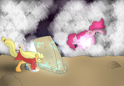 Size: 2834x1984 | Tagged: safe, artist:lacionarg, applejack, pinkie pie, g4, alchemy, fullmetal alchemist, hotblooded pinkie pie