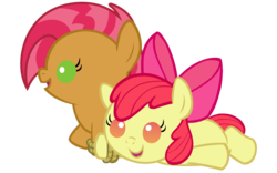 Size: 3600x2240 | Tagged: safe, artist:beavernator, apple bloom, babs seed, earth pony, pony, apple family reunion, g4, season 3, adorababs, adorabloom, apple bloom's bow, baby, baby pony, bow, cute, duo, foal, hair bow, open mouth, open smile, simple background, smiling, transparent background