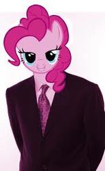 Size: 176x286 | Tagged: safe, edit, pinkie pie, pony head on human body, g4, chris hansen, clothes, male, meme, solo, suit