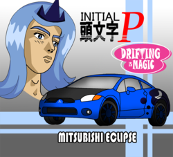 Size: 800x726 | Tagged: safe, artist:sudro, princess luna, human, g4, car, crossover, humanized, initial d, japanese, parody