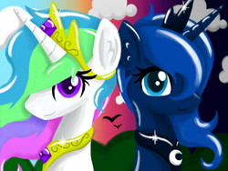 Size: 640x480 | Tagged: safe, artist:silvercommando, princess celestia, princess luna, alicorn, pony, g4, contrast, cute, female, mare