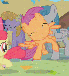 Size: 497x546 | Tagged: safe, screencap, apple bloom, derpy hooves, drizzle, lightning bolt, minuette, scootaloo, white lightning, pegasus, pony, call of the cutie, g4, season 1, animated, barrel roll, cropped, dancing, female, flying, mare, spinning, you spin me right round
