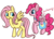 Size: 500x358 | Tagged: safe, artist:lulubell, fluttershy, pinkie pie, oc, oc:candy floss, earth pony, pegasus, pony, g4, family, female, filly, foal, lesbian, magical lesbian spawn, mare, next generation, offspring, parent:fluttershy, parent:pinkie pie, parents:flutterpie, pregnant, pronking, ship:flutterpie, shipping, simple background, transparent background