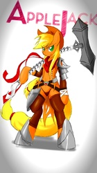 Size: 1150x2048 | Tagged: safe, artist:silver723, applejack, earth pony, pony, g4, armor, bipedal, hammer