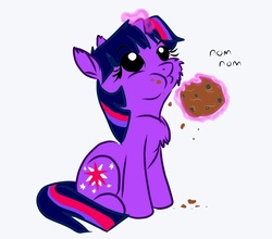 Size: 937x824 | Tagged: safe, artist:bri-sta, artist:pixel-chick, twilight sparkle, g4, colored, cookie, cute, eating, filly, fluffy, magic, messy eating, nom, puffy cheeks, sitting, telekinesis, twiabetes