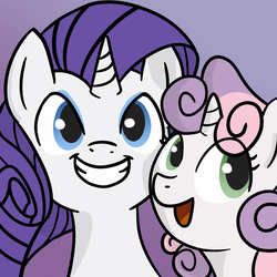 Size: 800x800 | Tagged: safe, artist:zestyoranges, rarity, sweetie belle, g4, smiling