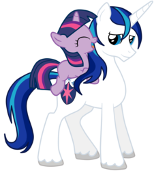 Size: 4526x5000 | Tagged: safe, artist:jennieoo, shining armor, twilight sparkle, pony, unicorn, g4, absurd resolution, brother and sister, female, filly, male, ponies riding ponies, riding, show accurate, siblings, simple background, stallion, transparent background, twilight riding shining armor, younger