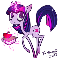 Size: 1815x1861 | Tagged: safe, artist:morkemime, twilight sparkle, pony, g4, apple, book, female, magic, sleepy, solo