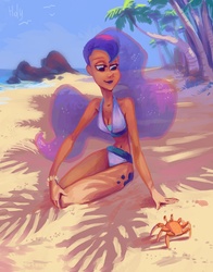 Size: 2515x3208 | Tagged: safe, artist:holivi, princess luna, crab, g4, beach, female, humanized, skinny, solo, thin