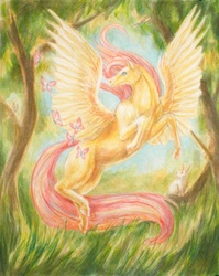Size: 900x1132 | Tagged: safe, artist:shiningdarkly, angel bunny, fluttershy, butterfly, dancing, realistic
