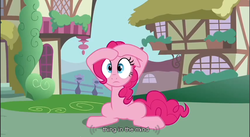 Size: 857x471 | Tagged: safe, screencap, pinkie pie, g4, covering head, female, mare, solo, youtube caption