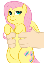 Size: 664x952 | Tagged: safe, artist:elslowmo, artist:redintravenous, fluttershy, human, pony, g4, chubby, cute, hand, holding a pony