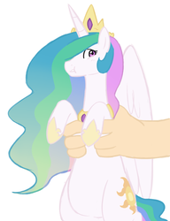 Size: 1076x1404 | Tagged: safe, artist:elslowmo, artist:redintravenous, princess celestia, human, pony, g4, :t, chubby, cute, cutelestia, hand, holding a pony