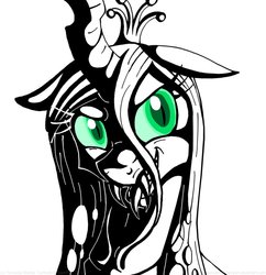 Size: 879x908 | Tagged: safe, artist:inuhoshi-to-darkpen, queen chrysalis, changeling, changeling queen, g4, crown, fangs, female, green eyes, jewelry, regalia