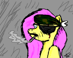 Size: 682x539 | Tagged: artist needed, safe, fluttershy, g4, cigarette, eyepatch, ms paint, solid shy